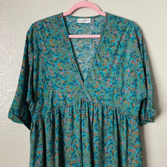 Natural Life Dress Womens Medium Teal Stella Floral Mini Babydoll Pockets Boho - Picture 4 of 11